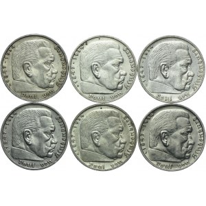 Niemcy, III Rzesza, zestaw 5 marek 1938 (6szt.)