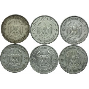 Niemcy, III Rzesza, zestaw 2 marki 1933-1934 Kościół (6szt.)