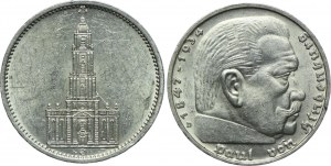 Germany, Third Reich, set of 5 marks 1934 E/Muldenhütten Church, 1939 D/Munich Paul von Hinderburg (2pcs).