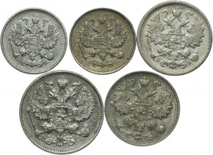Russia, Nicholas II, set of 10, 15, 20 kopecks 1906-1915, St. Petersburg (5pcs).