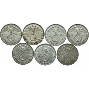 Niemcy, III Rzesza, zestaw 2 marki 1938 (7szt.)