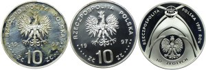 Third Republic set, 10 gold 1997, 1000th anniversary of the death of St. Adalbert, Edmund Strzelecki, John Paul II (3pcs).