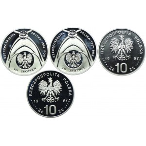 Zestaw III RP, 10 złotych 1997 Jan Paweł II, Edmunt Strzelecki, 1000-lecie śmierci św. Wojciecha (4szt.)