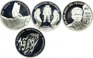 Third Republic Set, 10 zloty 1998 John Paul II, Declaration of the Rights of Man, August Emil Fieldorf, 80th Anniversary of Regaining Independence (4pcs.)