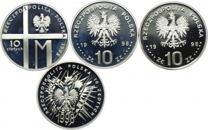 Third Republic Set, 10 zloty 1998 John Paul II, Declaration of the Rights of Man, August Emil Fieldorf, 80th Anniversary of Regaining Independence (4pcs.)
