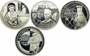 Third Republic set, 10 zloty 1999 Jan Łaski, Ernest Malinowski, 600th Anniversary of the Renewal of the Cracow Academy, Poland's Accession to NATO (4pcs).