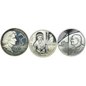III RP, zestaw 10 złotych 1999 Fryderyk Chopin, Jan Łaski, Jan Paweł II Pielgrzym (3szt.)