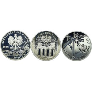 III RP, zestaw 10 złotych 1999 Fryderyk Chopin, Jan Łaski, Jan Paweł II Pielgrzym (3szt.)