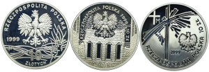 Set III RP, 10 zloty 1999 Frederic Chopin, John Grace, John Paul II Pilgrim (3pcs).