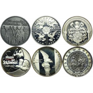 Zestaw III RP, 10 złotych 2000 30.rocz.Grudnia'70, Wielki Jubileusz, 1000-lecie Wrocławia, Solidarność, Muzeum Polskie w Rapperswilu, Zjazd w Gnieźnie (6szt.)