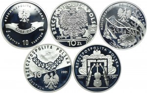 Set of the Third Republic, 10 zloty 2001 Cardinal Stefan Wyszynski, Year 2001, Michal Siedlecki, Constitutional Tribunal, Henryk Wieniawski (5pcs).