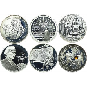 Zestaw III RP, 10 złotych 2002 August II Mocny, Pontifex - Maximus, Bronisław Malinowski, Władysław Andrers, MŚ Korea - Japonia (6szt.)