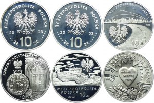 Set III RP, 10 zloty 2003 Stanislaw Leszczynski (half figure, bust), Oil Industry, Localization of Poznan, Stanislaw Maczek, WOŚP (6pcs).