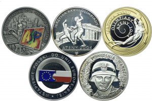 Third Republic set, 10 gold 2004 ASP, Athens 2004 (plain, plated), Poland's accession to the Union, Uprising (5pcs).
