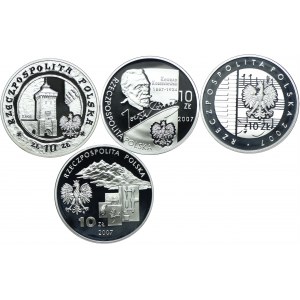 Zestaw III RP, 10 złotych 2007 750-lecie Lokacja Krakowa, Konrad Korzeniowski, Karol Szymanowski, Ignacy Domeyko (4szt.)