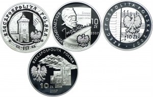 Set III RP, 10 gold 2007 750th Anniversary of the Localization of Krakow, Konrad Korzeniowski, Karol Szymanowski, Ignacy Domeyko (4pc).