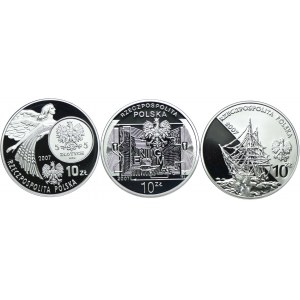 III RP, zestaw 10 złotych 2007 Dzieje Złotego - Nike, 75. rocz. Złamania Szyfru Enigma, H. Arctowski i A.B. Dobrowolski (3szt.)