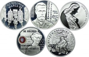 Third Republic, set of 10 gold 2008 40th Anniversary of March'68, Bronislaw Pilsudski, Zbigniew Herbert, 90th Anniversary of the Wielkopolska Uprising, 450 years of the Polish Postal Service (5pcs.)