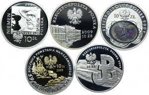 Set III RP, 10 zloty 2009 Czesław Niemen, 180 Years of Central Banking in Poland, 90th Anniversary of the Establishment of the Supreme Audit Office, Tadeusz Gajcy, Polish Underground State (5pcs.)