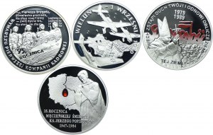 Set III RP, 10 zloty 2009 95th Anniversary of the Departure of the First Cadre Company, Wieluń, Solidarity, 25th Anniversary of the Death of Father Jerzy Popieluszko (4pcs.)
