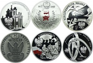 Third Republic Set, 10 zloty 2010 95th Anniversary of the Birth of Rev. Jan Twardowski, Polish August, Krzysztof Komeda, 70th Anniversary of the Katyn Massacre, 100th Anniversary of Polish Scouting, Vancouver 2010 (6pcs.)