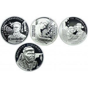 III RP, zestaw 10 złotych 2010 Auschwitz, Krzysztof Komeda, 100. rocz. Harcerstwa Polskiego, Benedykt Dybowski (4szt.)