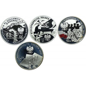 III RP, zestaw 10 złotych 2010 Auschwitz, Krzysztof Komeda, 100. rocz. Harcerstwa Polskiego, Benedykt Dybowski (4szt.)