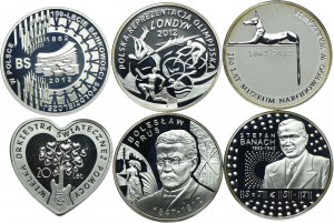 Set of III RP, 10 zloty 2012 150th Anniversary of Cooperative Banking, London 2012, 150 years of the National Museum in Warsaw, WOŚP, Boleslaw Prus, Stefan Banach (6pcs).