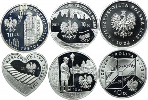 Set of III RP, 10 zloty 2012 150th Anniversary of Cooperative Banking, London 2012, 150 years of the National Museum in Warsaw, WOŚP, Boleslaw Prus, Stefan Banach (6pcs).