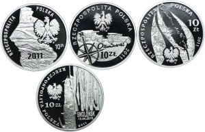 Set III RP, 10 gold 2011 Silesian Uprisings, Ferdinand Ossendowski, Czeslaw Milosz, Slawomir Skrzypek (4pc).