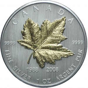Kanada, Elżbieta II, 5 dolarów 2008, 20 rocznica - Liść klonowy