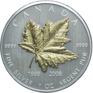 Kanada, Elżbieta II, 5 dolarów 2008, 20 rocznica - Liść klonowy