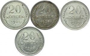 Russia, USSR, set of 20 kopecks 1927-1930 (4pc).