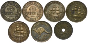 Australia, South Africa, coin set 1936-1957 (7pcs).