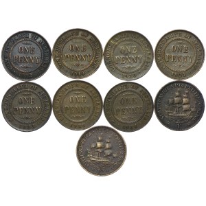 Australia, 1 pens 1912-1934, RPA, 1 pens 1941-1951 (9szt.)