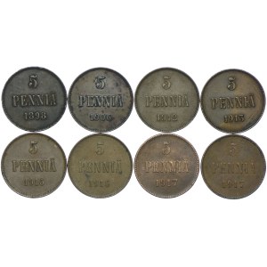 Finlandia, zestaw 5 pennia 1898-1917 (8szt.)