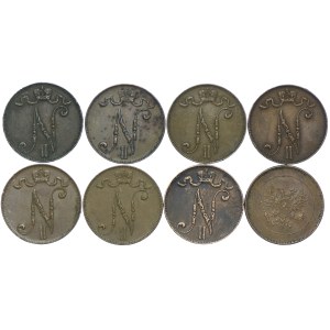 Finlandia, zestaw 5 pennia 1898-1917 (8szt.)