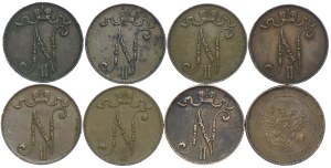 Finland, set of 1 penny 1898-1917 (8pcs).