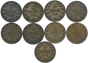 Finland, Russian occupation, set of 10 pennies 1900-1917 (9pcs).