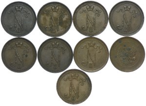 Finland, Russian occupation, set of 10 pennies 1900-1917 (9pcs).