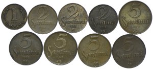 Latvia, set of 1, 2, 5 santim 1922-1938 (9pcs).