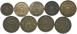 Latvia, set of 1, 2, 5 santim 1922-1938 (9pcs).