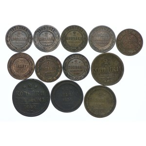 Rosja, zestaw 2 kopiejki 1837-1914 (12szt.)