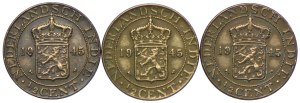 Dutch East Indies, 1/2 cent 1945 P, Philadelphia (3pc).