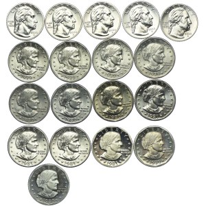 USA, zestaw 25 centów, 1 dolar 1979-2023 (18szt.)