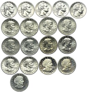 USA, set of 25 cents, $1 1979-2023 (18pcs).