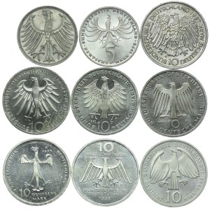 Niemcy, zestaw 5, 10 marek 1966-1998 (9szt.)