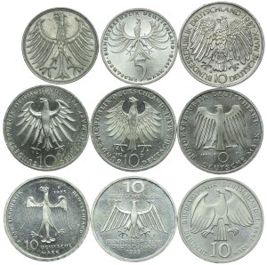 Germany, set of 5, 10 marks 1966-1998 (9pcs).