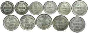 Finland, Russian occupation, 25, 50 penny 1890-1917 (11pc).