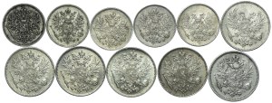 Finland, Russian occupation, 25, 50 penny 1890-1917 (11pc).
